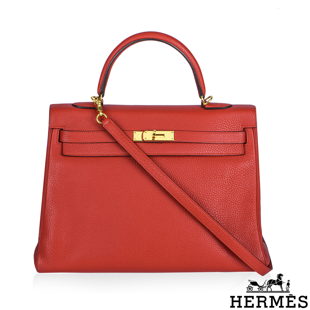 Hermès Kelly 35cm Clemence Rogue Tomate GHW | Rich Diamonds